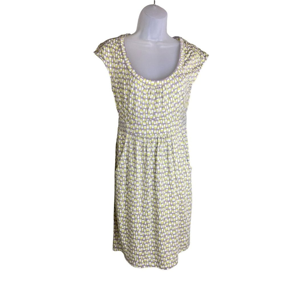 Boden Dress US Size 4P Gray & Lime Green Print Cap Sleeve Jersey Pockets EUC - Picture 7 of 14